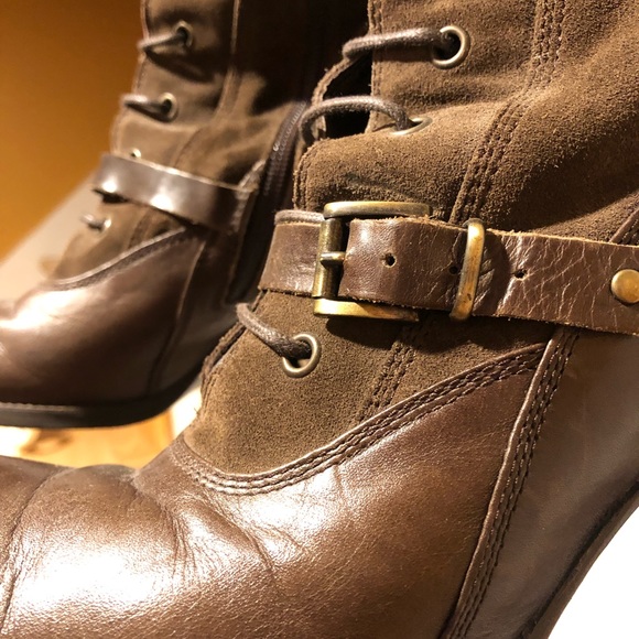 Alberto Fermani Suede & Leather Lace-Up Zippered Knee High Heeled Boots - Picture 3 of 7